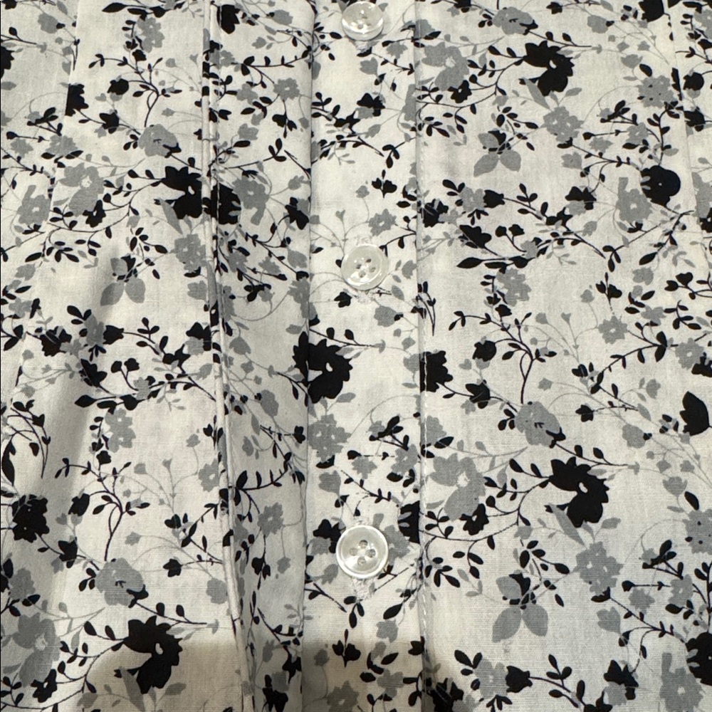Floral Black, White and Grey Women's Tailored Button Up Blouse - Picture 4 of 5